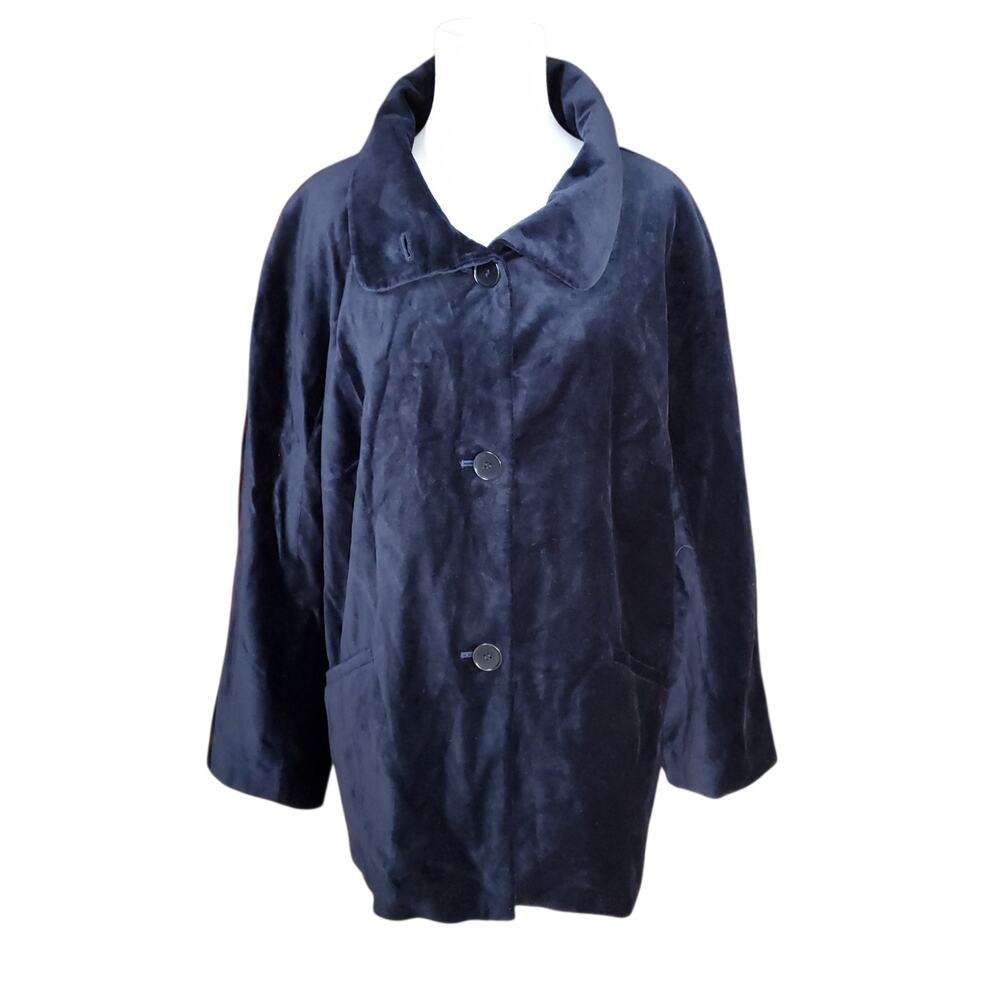 Talbots Navy Blue Velvet Longline Blazer Jacket Lined Classic Career Sz 16W NWT